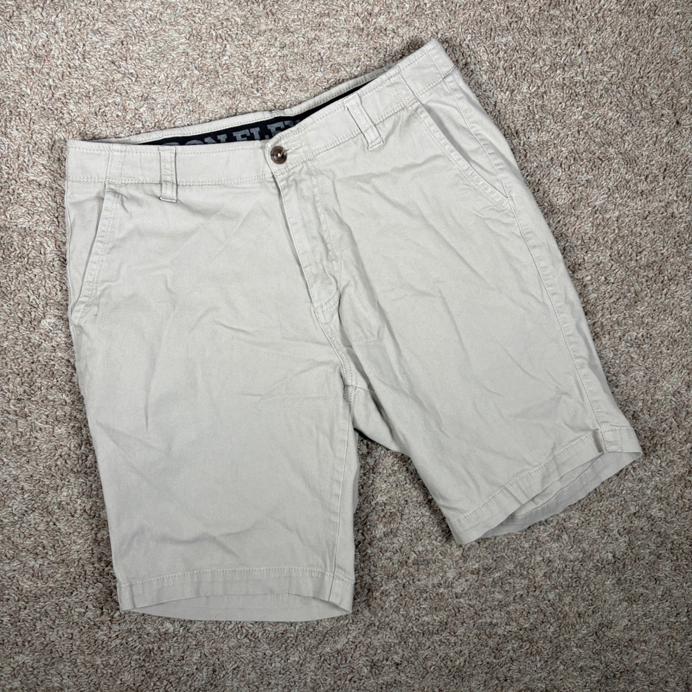 Iron Flex Mens Tan Khaki Chino Shorts Size 32 Stretch Flat Front Casual Summer